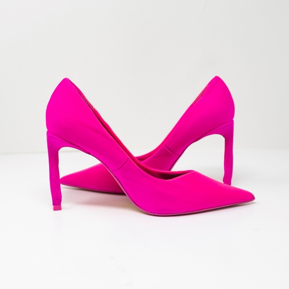 Zara Fabric Wrapped Pointed Toe High Heels Stilettos Shoes Slip On Neon Pink 7 - Picture 1 of 4